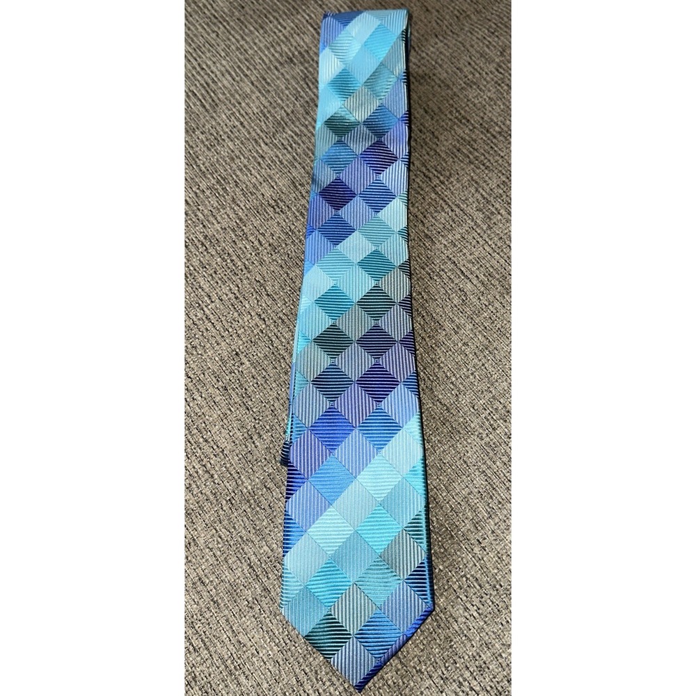 LINEA UOMO Blue Green Diamond Design‎ Neck Tie 3" Polyester